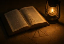 What Does The Bible Say About False Preachers? Open Bible with symbolic warning about false preachers and false teaching