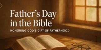 Open Bible with Father’s Day theme showing verses to honor fathers.