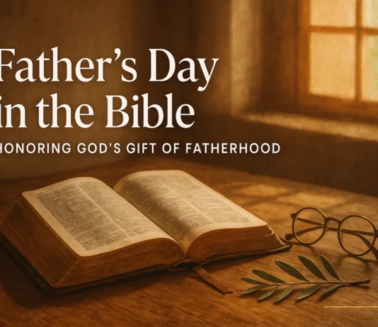 Open Bible with Father’s Day theme showing verses to honor fathers.