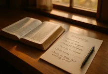 What Is Bible Hermeneutics? Meaning, Rules & Steps Open Bible with notes and pen symbolizing hermeneutics study rules