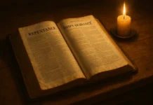 Ancient Bible open with light symbolizing repeated sin and repentance