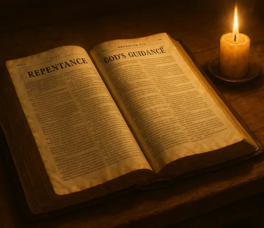 Ancient Bible open with light symbolizing repeated sin and repentance