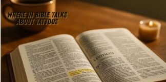 Open Bible with highlighted verse on tattoos in Leviticus 19:28