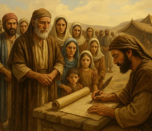 Biblical census illustration showing ancient Israelites being counted