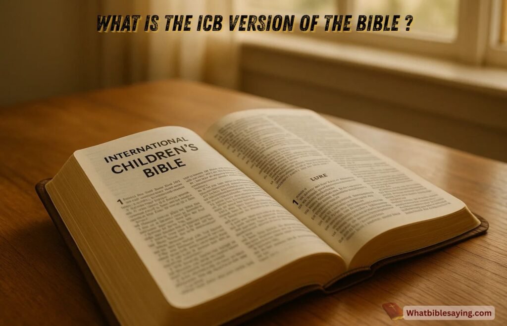 Open ICB Bible on a wooden table with soft morning light.