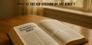 Open ICB Bible on a wooden table with soft morning light.