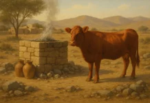 Ancient biblical red heifer sacrifice and purification ritual imagery