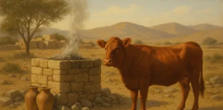 Ancient biblical red heifer sacrifice and purification ritual imagery