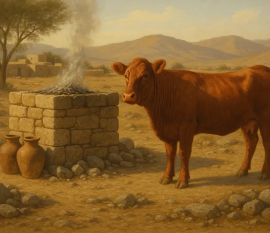 Ancient biblical red heifer sacrifice and purification ritual imagery