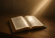 A Bible open with light symbolizing strength to resist temptation