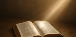 A Bible open with light symbolizing strength to resist temptation