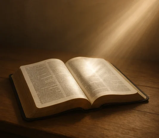 A Bible open with light symbolizing strength to resist temptation