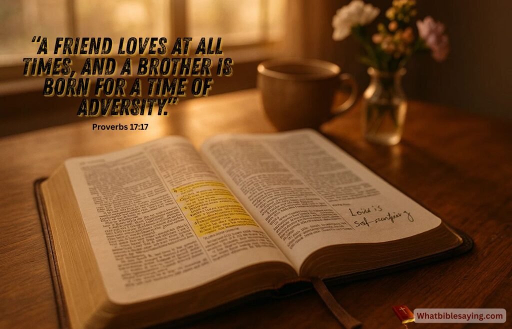 Open Bible with highlighted verses about love and faith in God