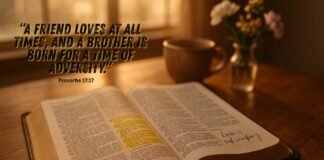 Open Bible with highlighted verses about love and faith in God