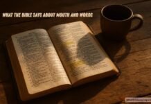 What The Bible Says About Mouth and Words A Bible open with sunlight showing verses about speech and words