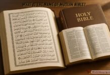 What Is the Name of Muslim Bible? Clear Answer Muslim holy book Qur’an with open Bible showing comparison
