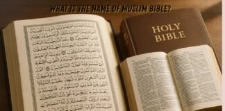 Muslim holy book Qur’an with open Bible showing comparison
