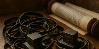 Ancient Jewish phylacteries used for prayer, as mentioned in the Bible