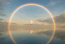 What The Rainbow Means In The Bible Explained A rainbow shining over calm waters symbolizing God’s covenant promise in the Bible