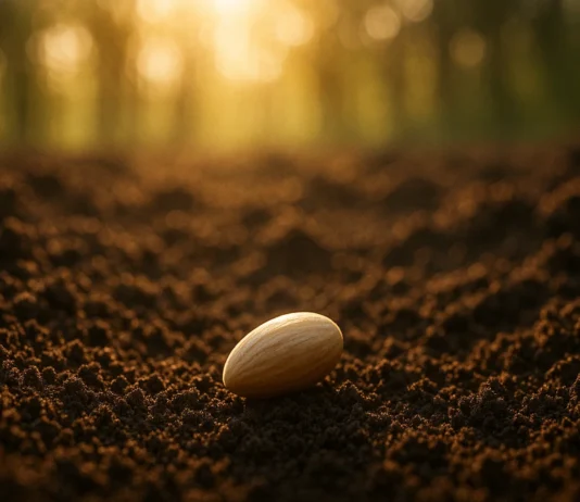 Planting a seed biblical meaning with hands sowing into soil under light