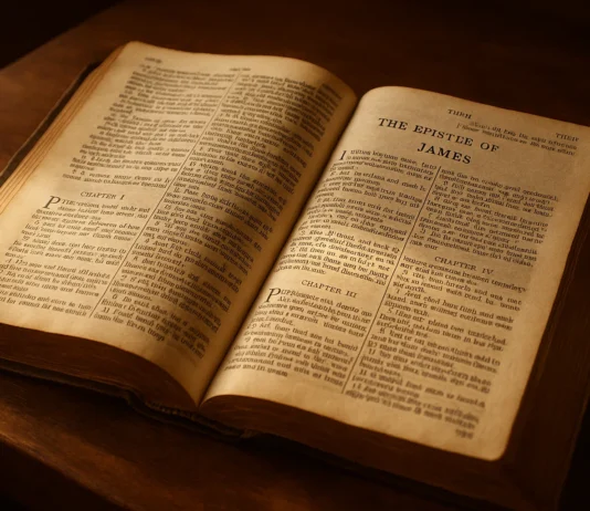 What Does the Bible Say About Religion in the KJV? Open KJV Bible showing verses about pure religion and true devotion.
