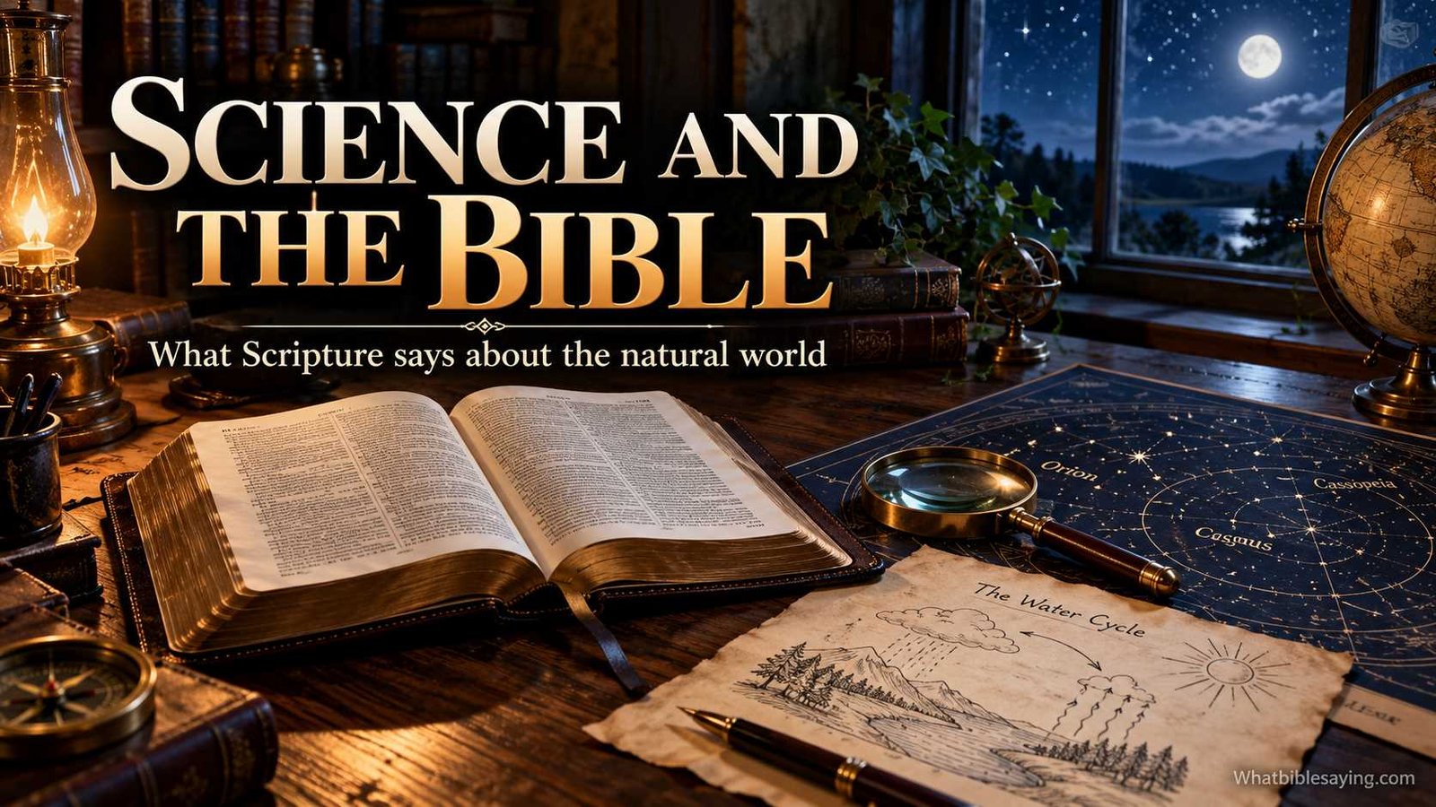 Open Bible and star chart exploring science in Scripture