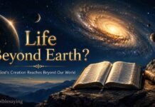 What Does Bible Say About Life On Other Planets and Space? Open Bible beneath stars about life on other planets