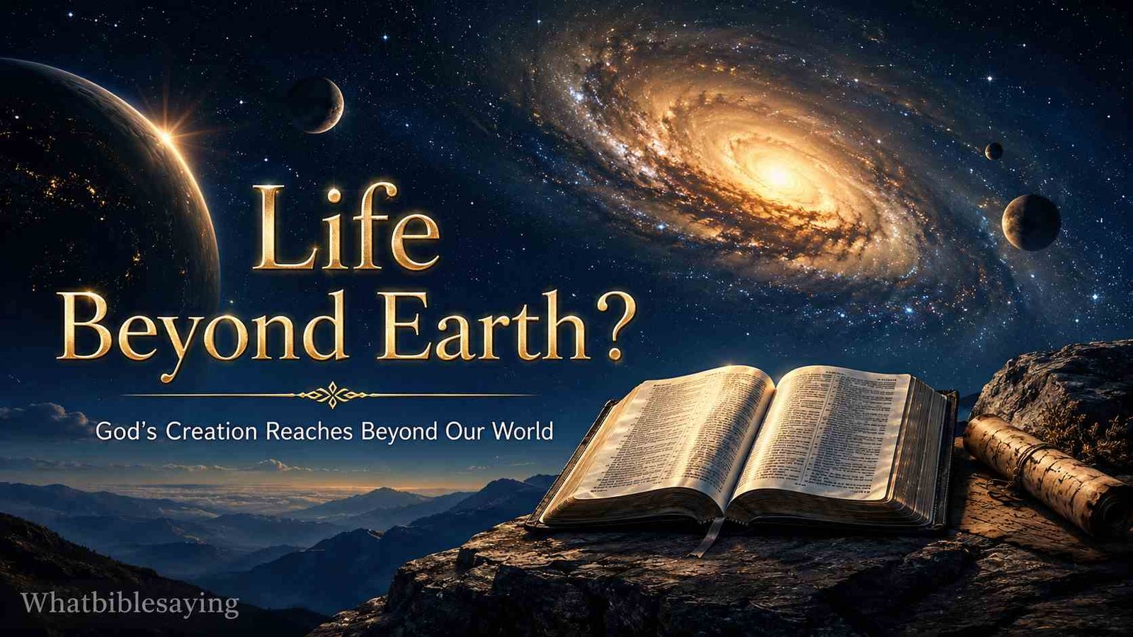 Open Bible beneath stars about life on other planets
