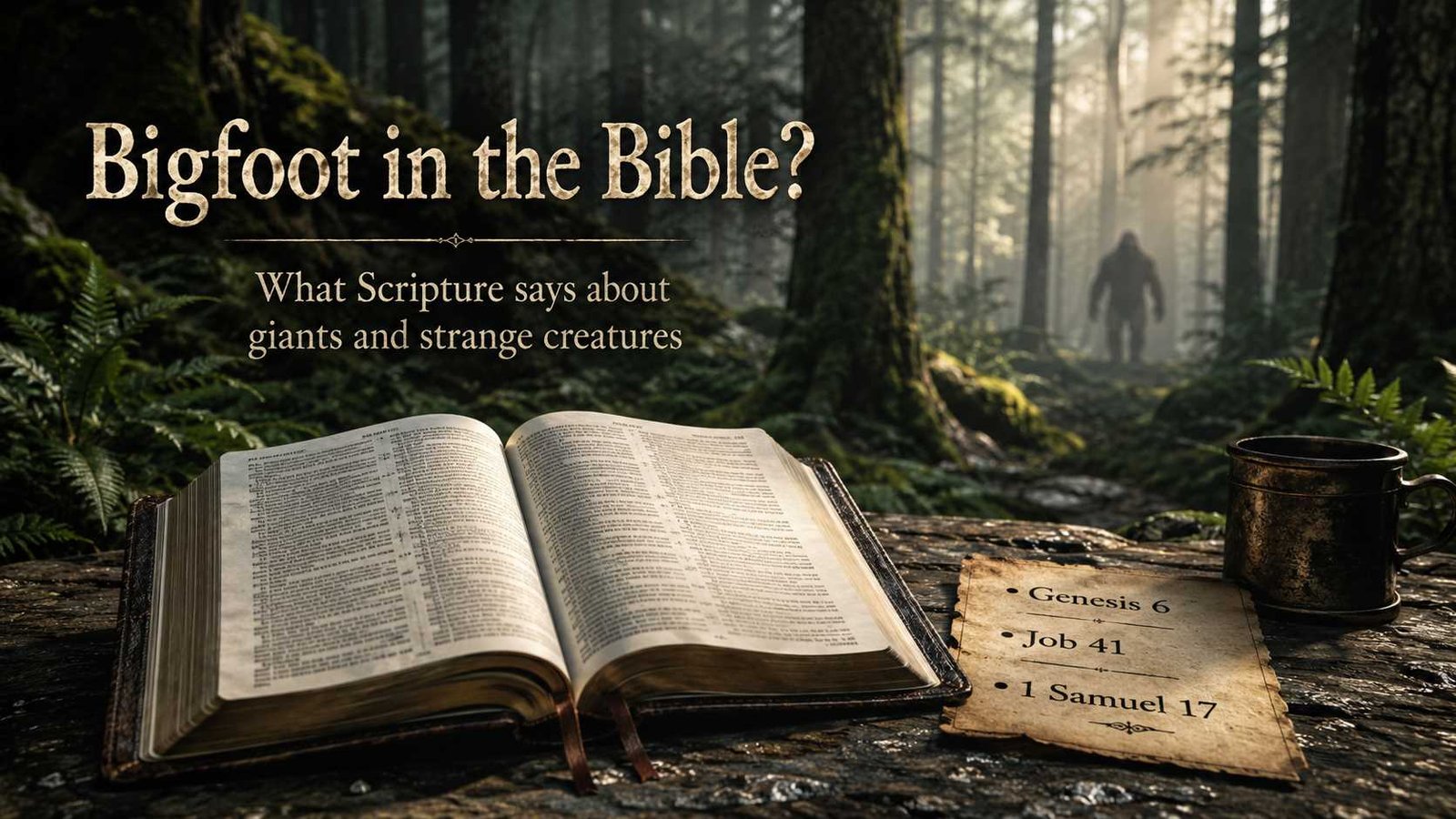 Is Bigfoot in the Bible with Scripture, forest, and giant imagery