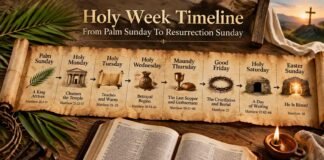 Holy Week Timeline Chart With Bible Verses From Palm Sunday To Easter Holy Week timeline chart showing Jesus final week events