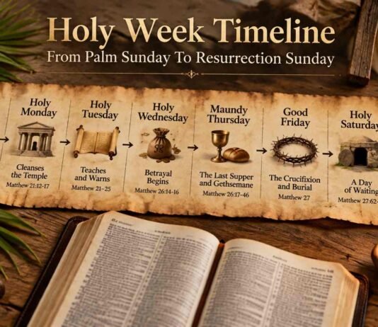 Holy Week Timeline Chart With Bible Verses From Palm Sunday To Easter Holy Week timeline chart showing Jesus final week events