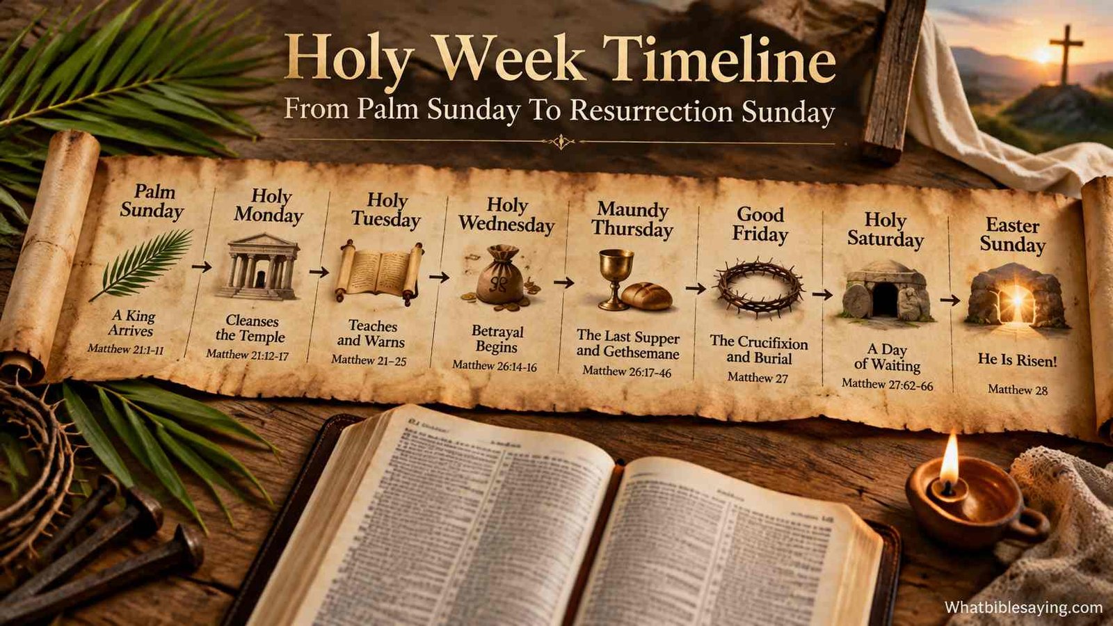 Holy Week timeline chart showing Jesus final week events