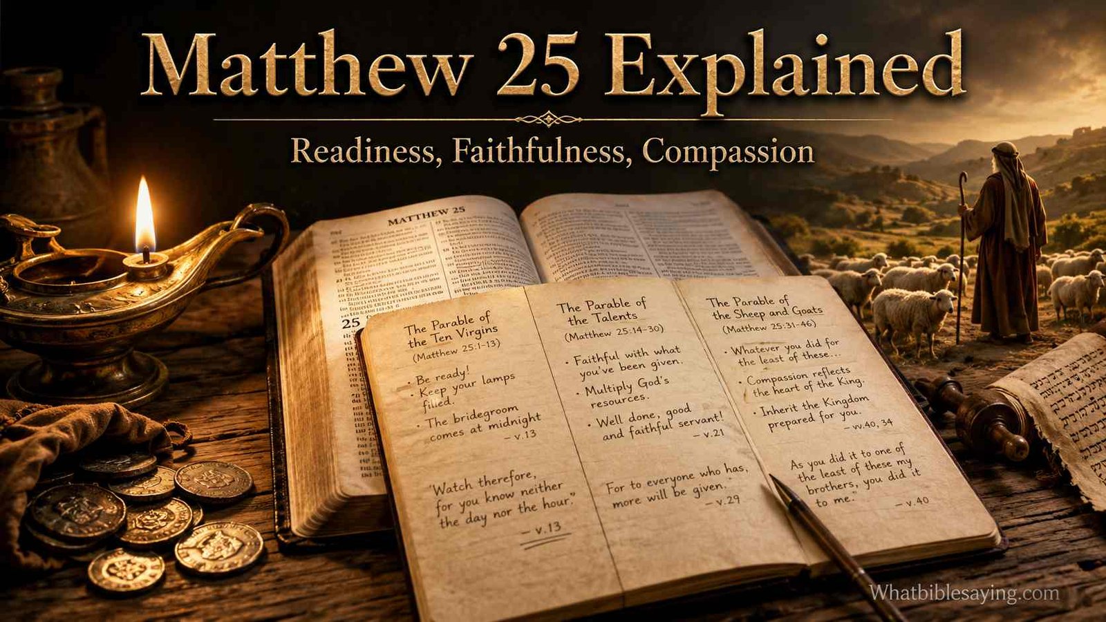 Matthew Chapter 25 explained with Bible study scene