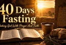 Open Bible beside prayer during 40 days fasting journey