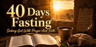 Open Bible beside prayer during 40 days fasting journey