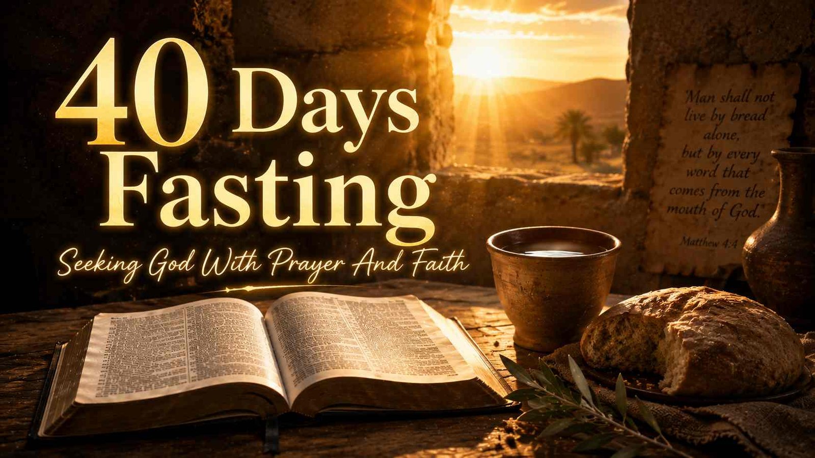 Open Bible beside prayer during 40 days fasting journey
