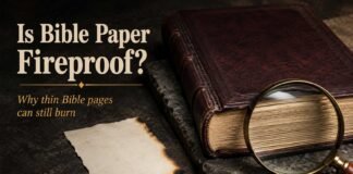 Is Bible paper fireproof beside a slightly charred Bible page