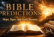 Open Bible showing prophecies about the future and Revelation