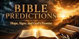 Open Bible showing prophecies about the future and Revelation