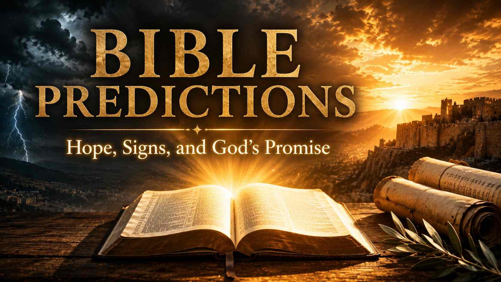 Open Bible showing prophecies about the future and Revelation