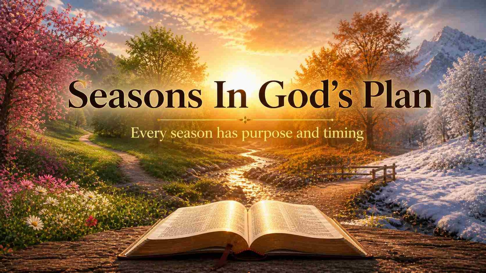Biblical meaning of seasons with open Bible and changing sky