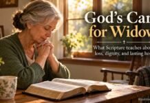 What Does the Bible Say About a Widow? God’s Care and Comfort Widow praying beside an open Bible near a window