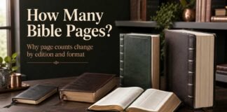 How many pages are in the Bible shown across different editions