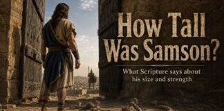 How tall was Samson in the Bible shown beside ancient city gates