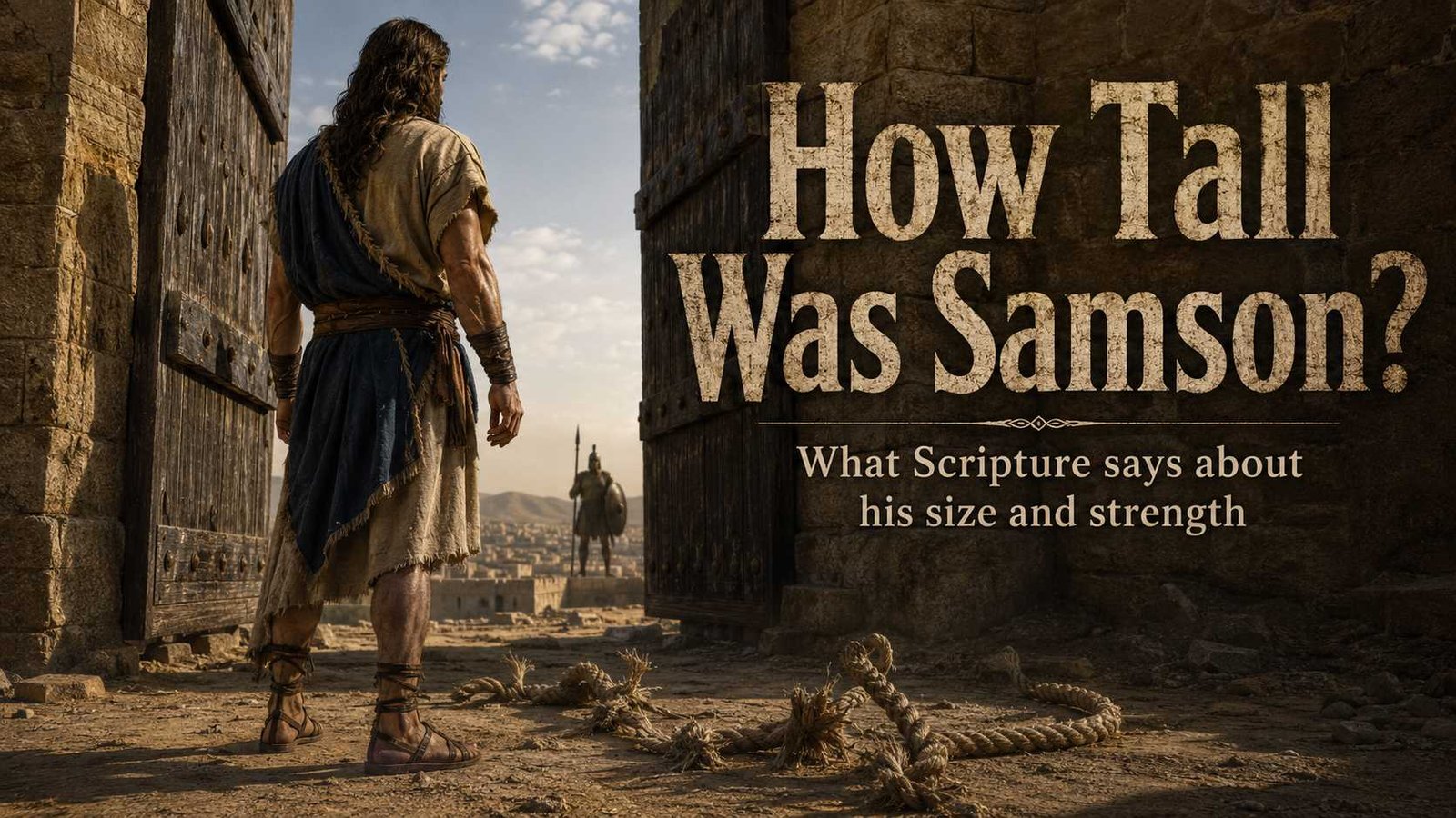 How tall was Samson in the Bible shown beside ancient city gates