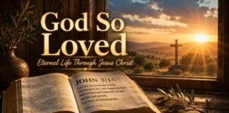 What Does John 3:16 Mean In The Bible? Open Bible showing John 3:16 with warm glowing light of hope