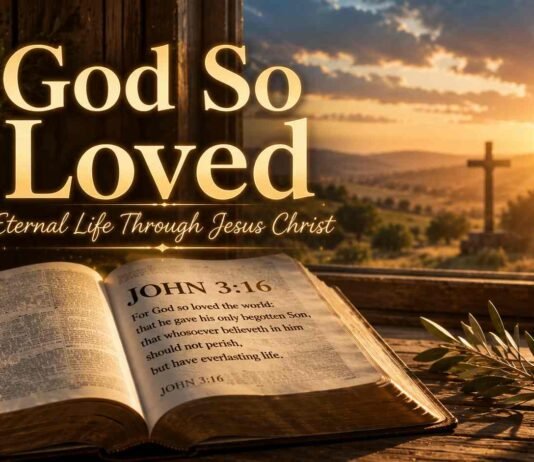 Open Bible showing John 3:16 with warm glowing light of hope