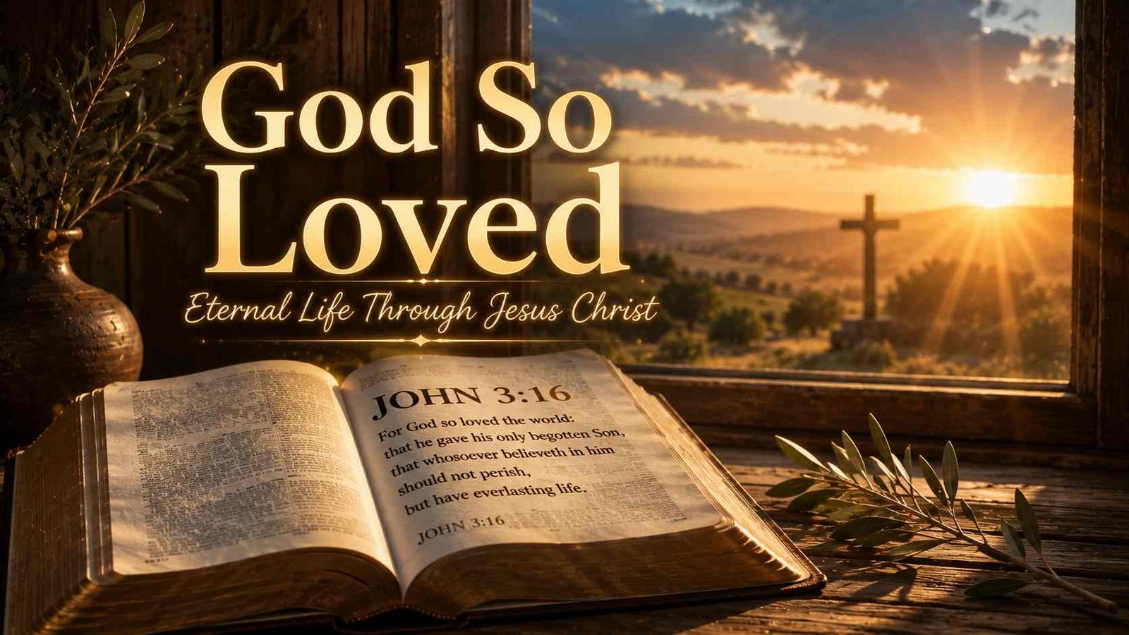 Open Bible showing John 3:16 with warm glowing light of hope