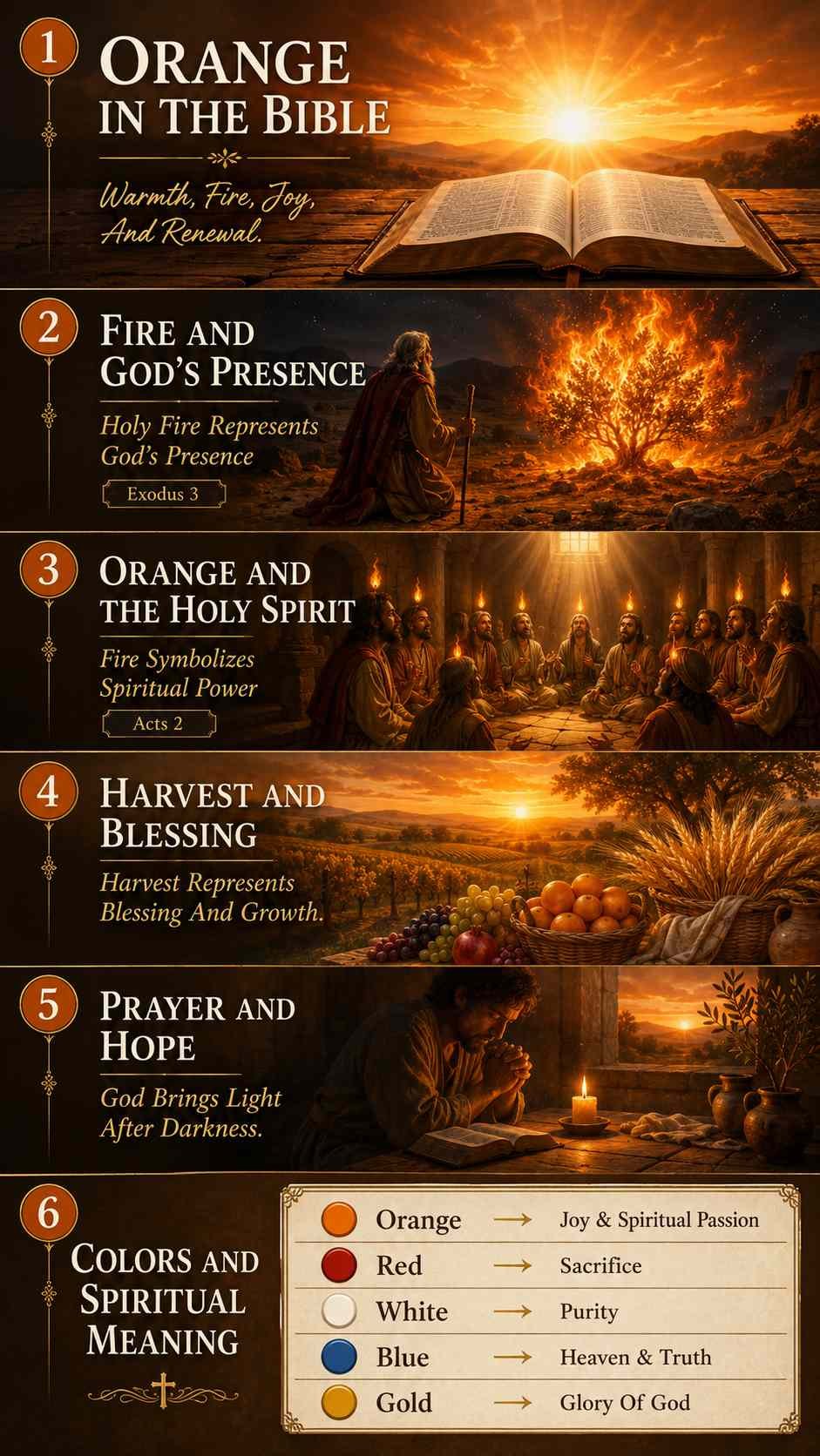 Biblical meaning of orange color with fire, harvest, and faith symbolism
