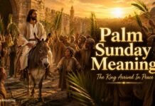 What Does Palm Sunday Mean In The Bible? Jesus entering Jerusalem on Palm Sunday with palm branches raised